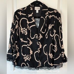 Joseph Ribkoff Embroidered Crinkle Art SemiSheer ¾ Bell Sleeve Top Jacket